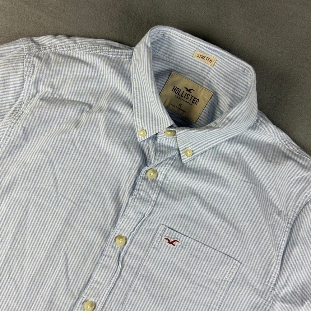 Hollister Button Down Shirt Men M Blue Striped Long Sleeve Stretch Pocket